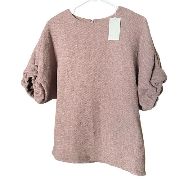 Anthropologie COS Wool Bouclé Top in Mauve With Gathered Cuffs Size 6 - Picture 15 of 16